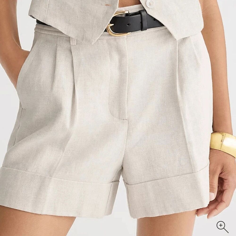 J CREW Remi Shorts Womens 12 Oatmeal Natural Linen Blend Pleated Stretch NEW